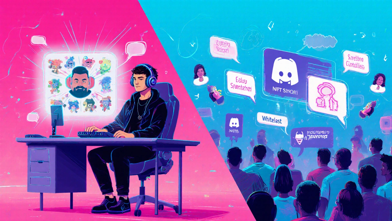Micro‑influencer livestream with animated Discord community icons.