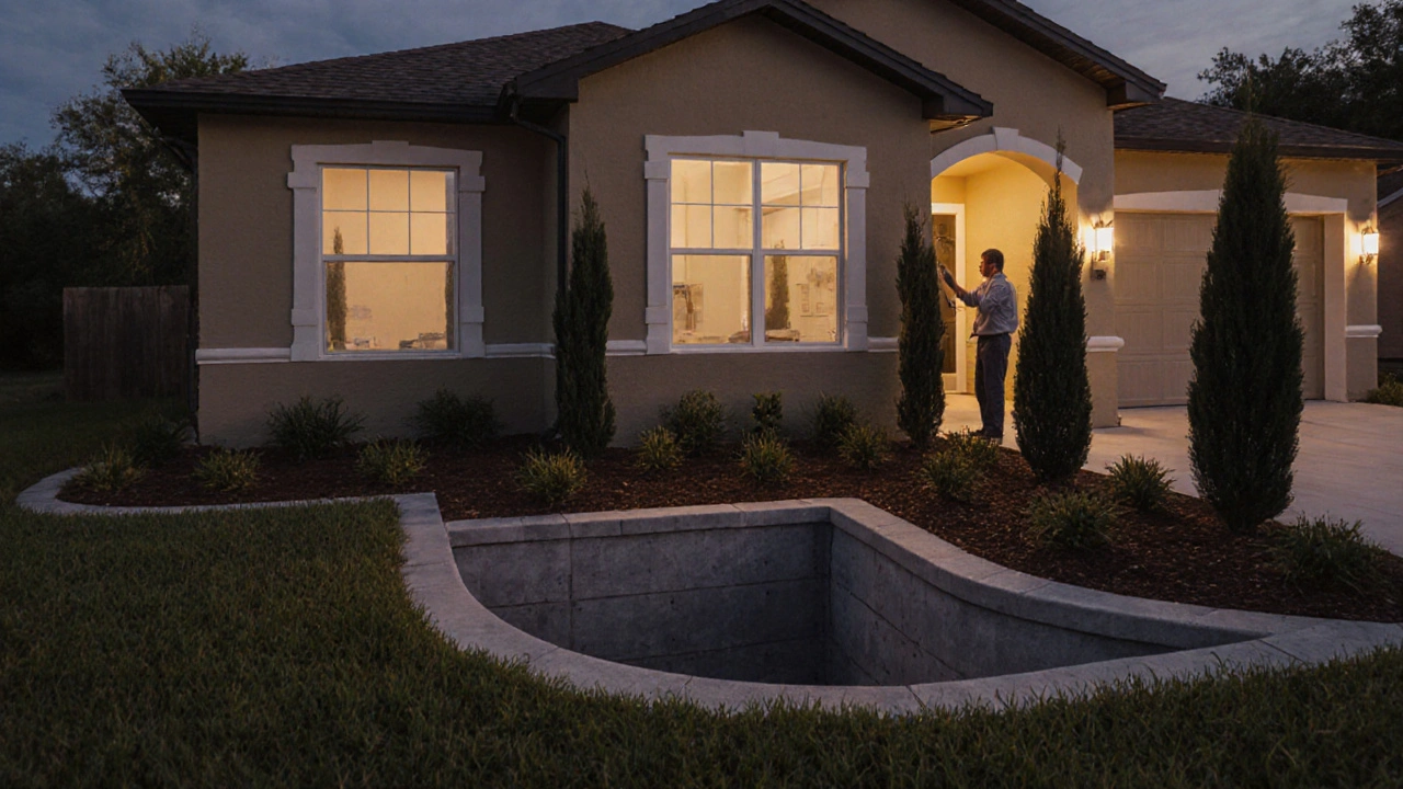 Oil‑painting of a reinforced Kissimmee home at dusk, highlighting stability.