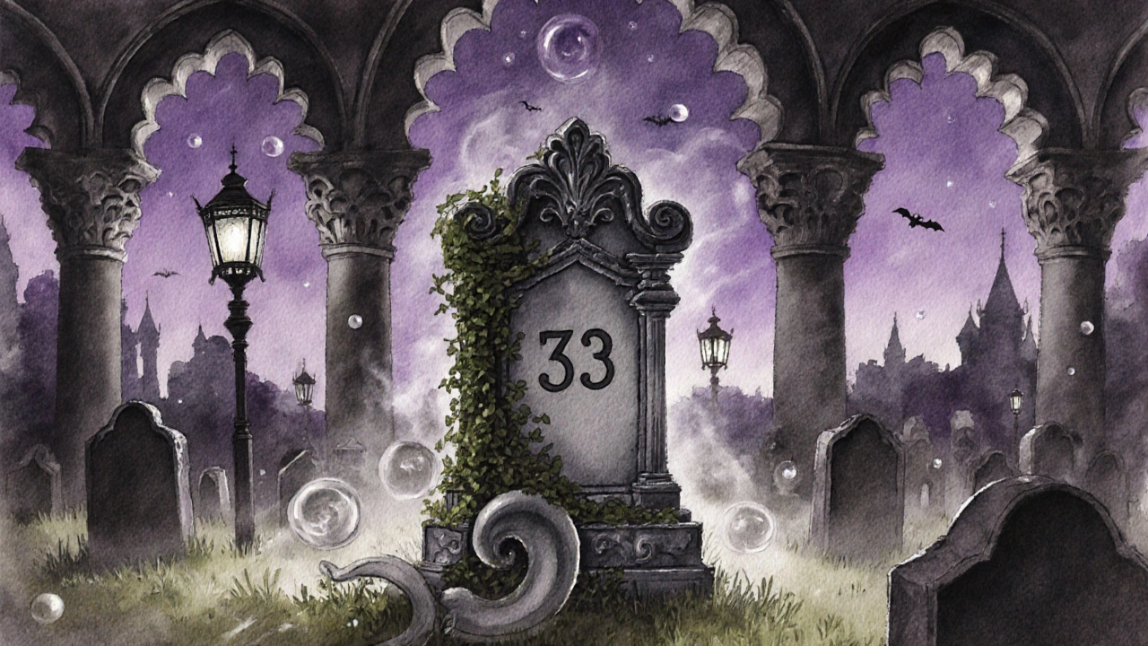 Haunted Mansion tombstone with the number 33 carved into its surface.