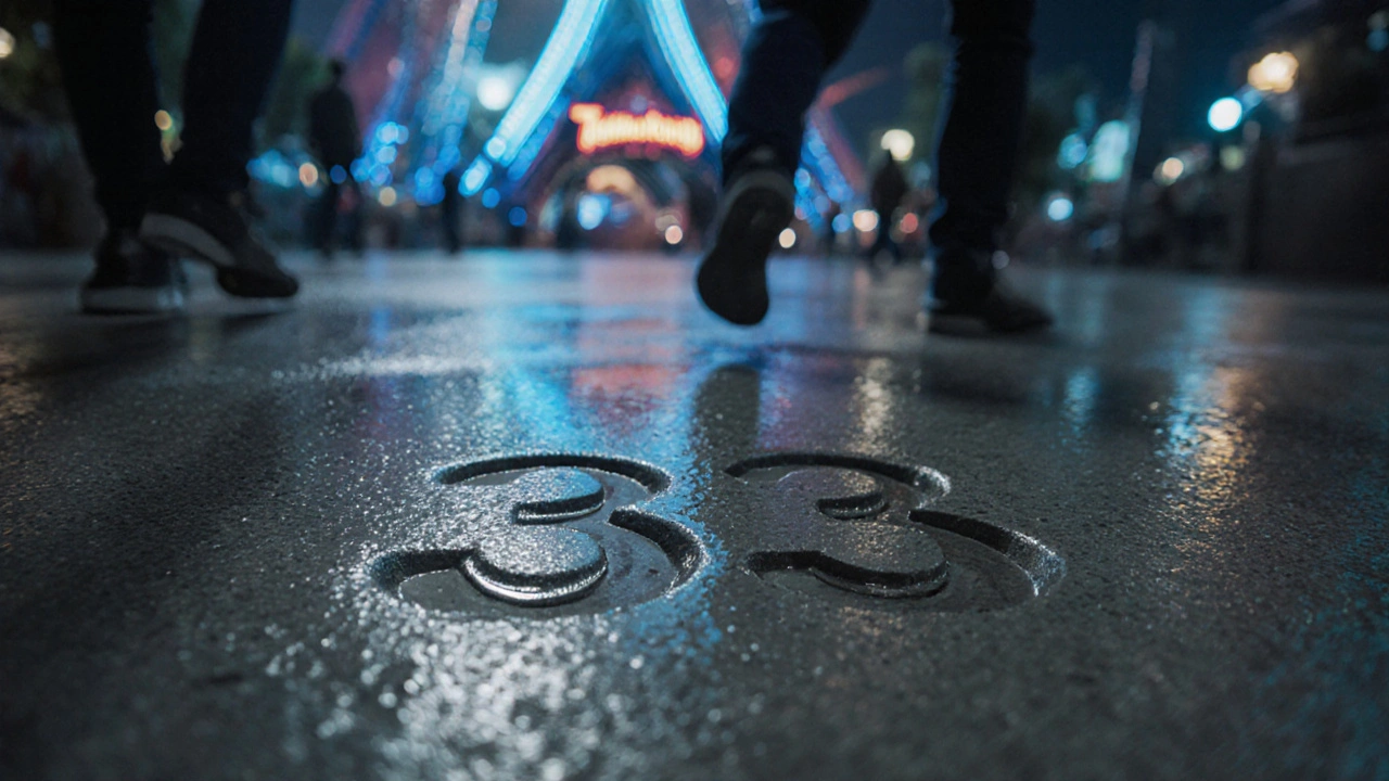 Number 33 stamped into concrete near Space Mountain exit.